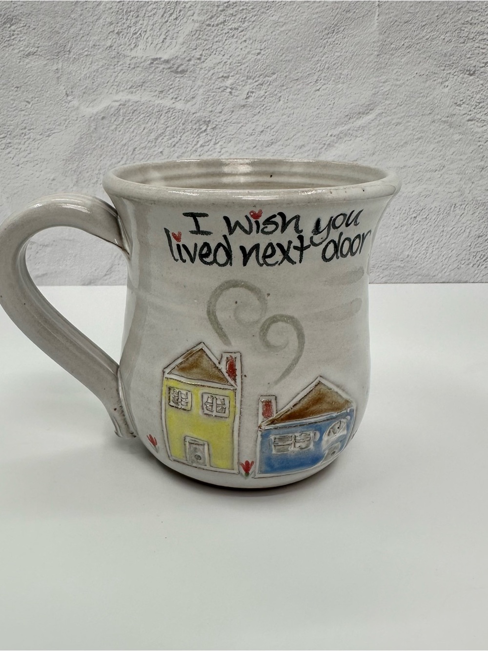 I Wish You Lived Next Door Hand-thrown and Hand-carved Ceramic Mug by MudWorks.